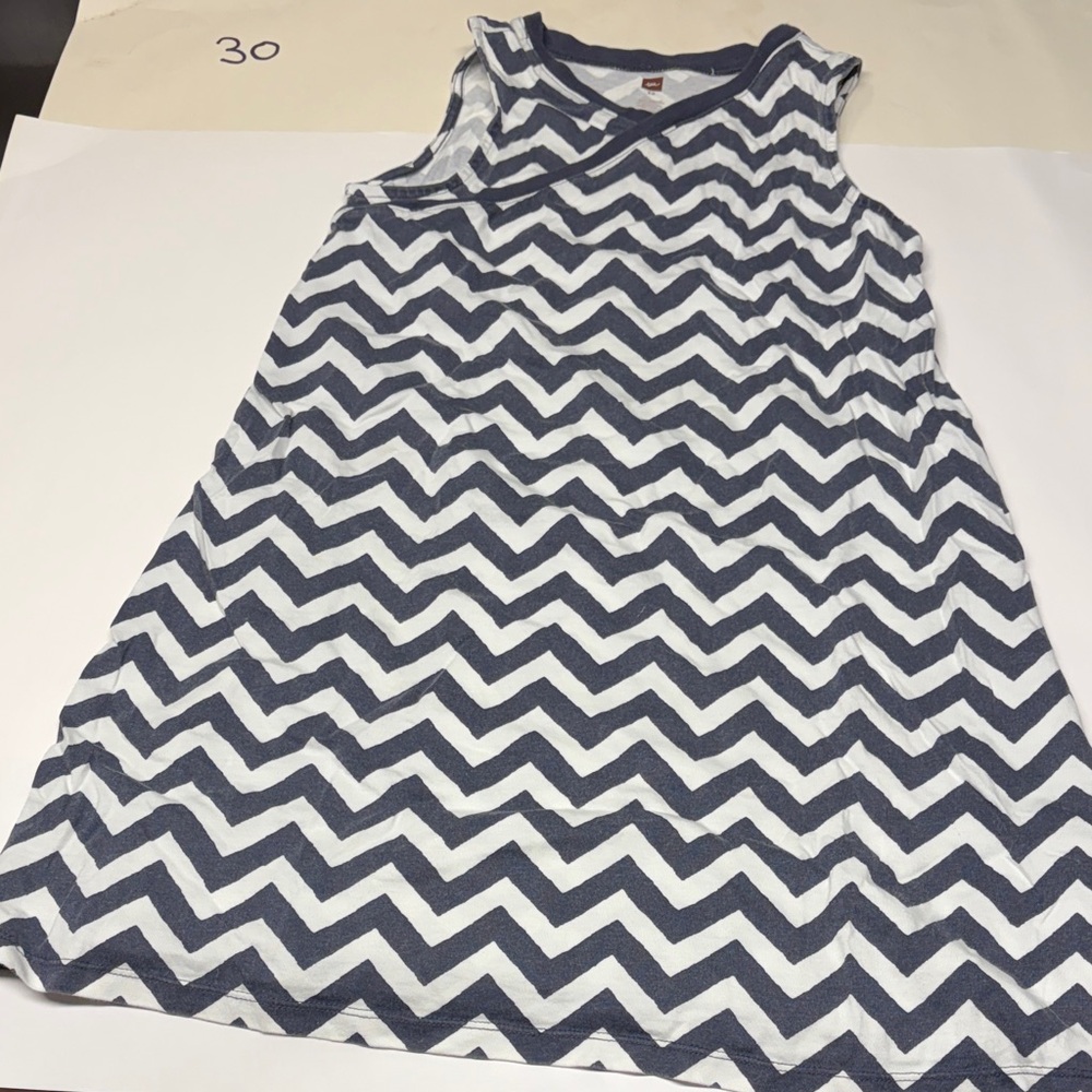 Tea Collection Navy and White Chevron Dress